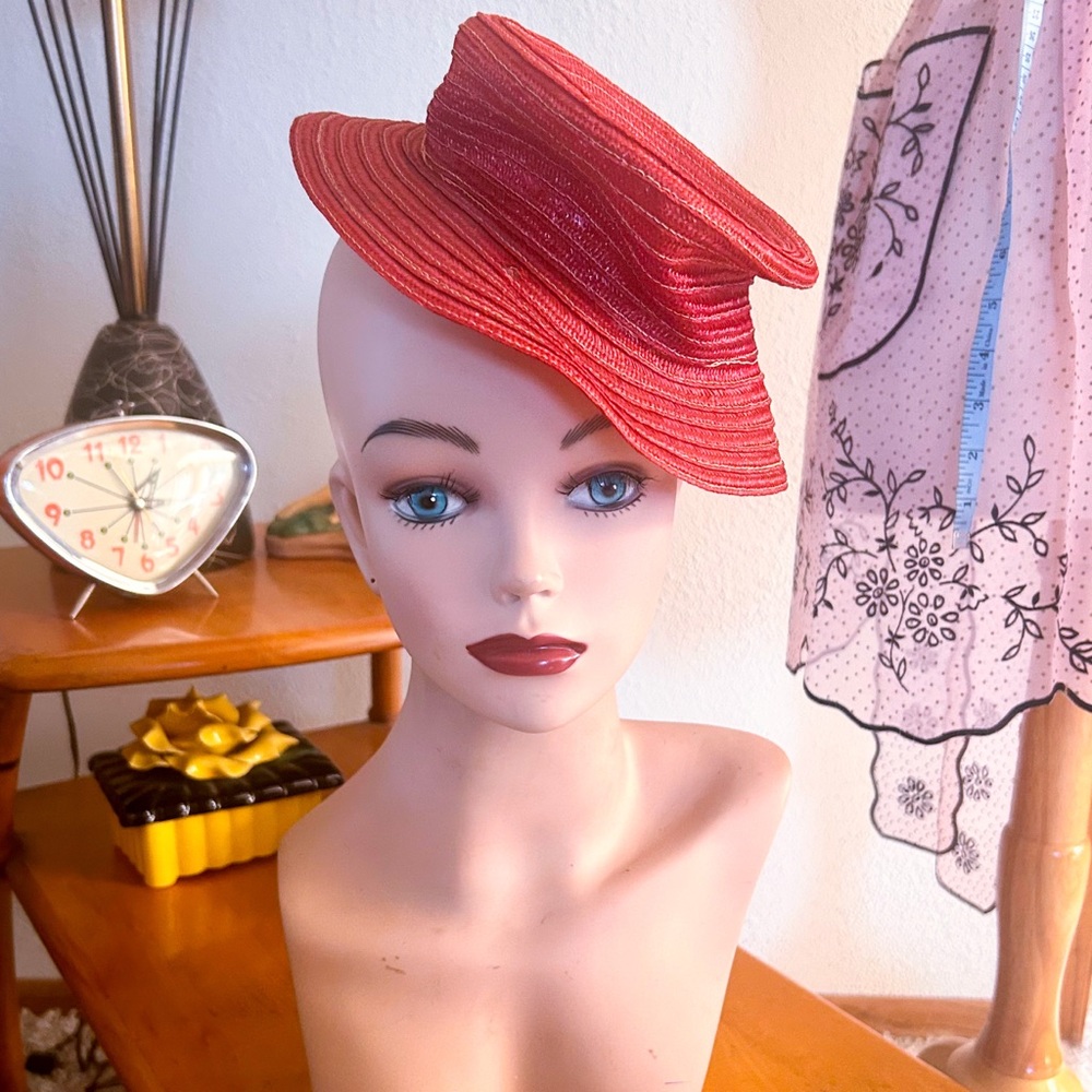 Vintage 1940s Hat l Red Tilt l Everyday l Costume l 40s l Flaws